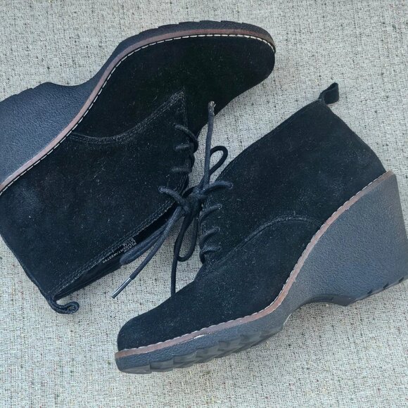 White Mountain Women Wedge Bootie Black Suede Leather Lace Up Shoes Size 8.5 - Picture 11 of 12